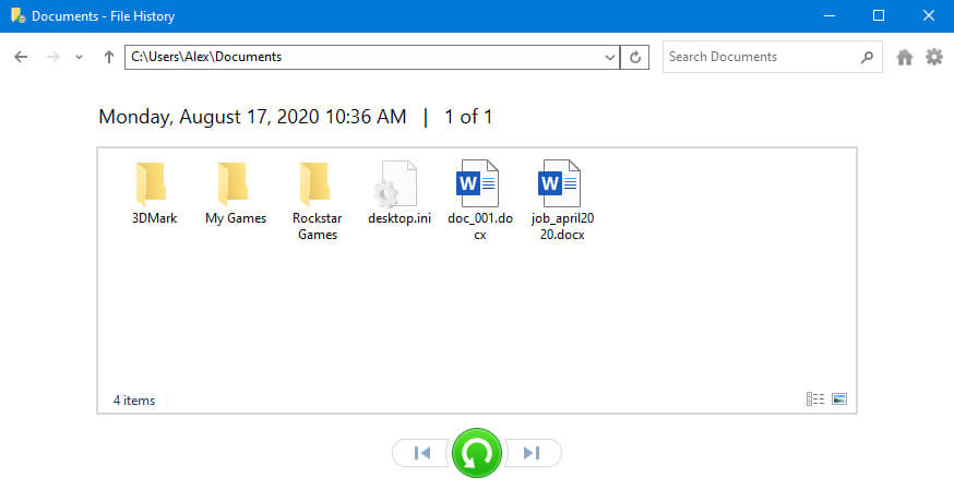 restore files with file history