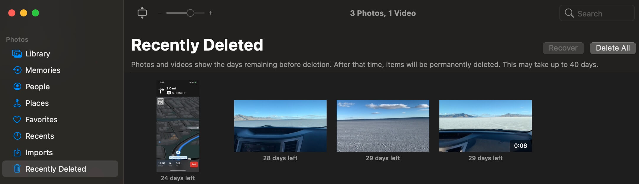 viewing recently deleted photos