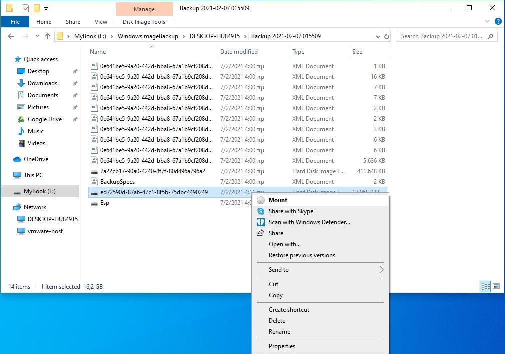 You can mount the image backup as a virtual drive that will be accessible from Windows Explorer.