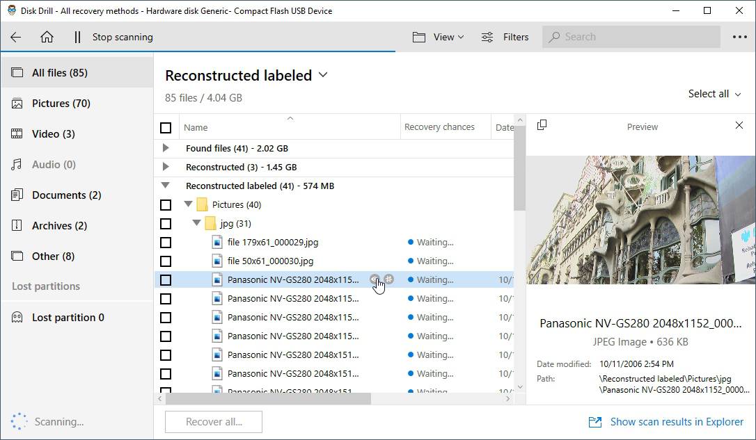 Previewing files before recovery in Disk Drill