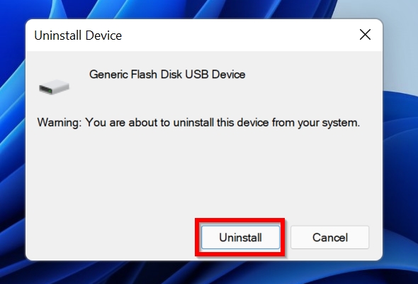 Device driver uninstall prompt.