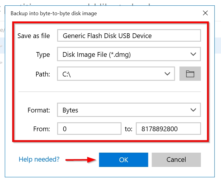 Disk image parameters window in Disk Drill.