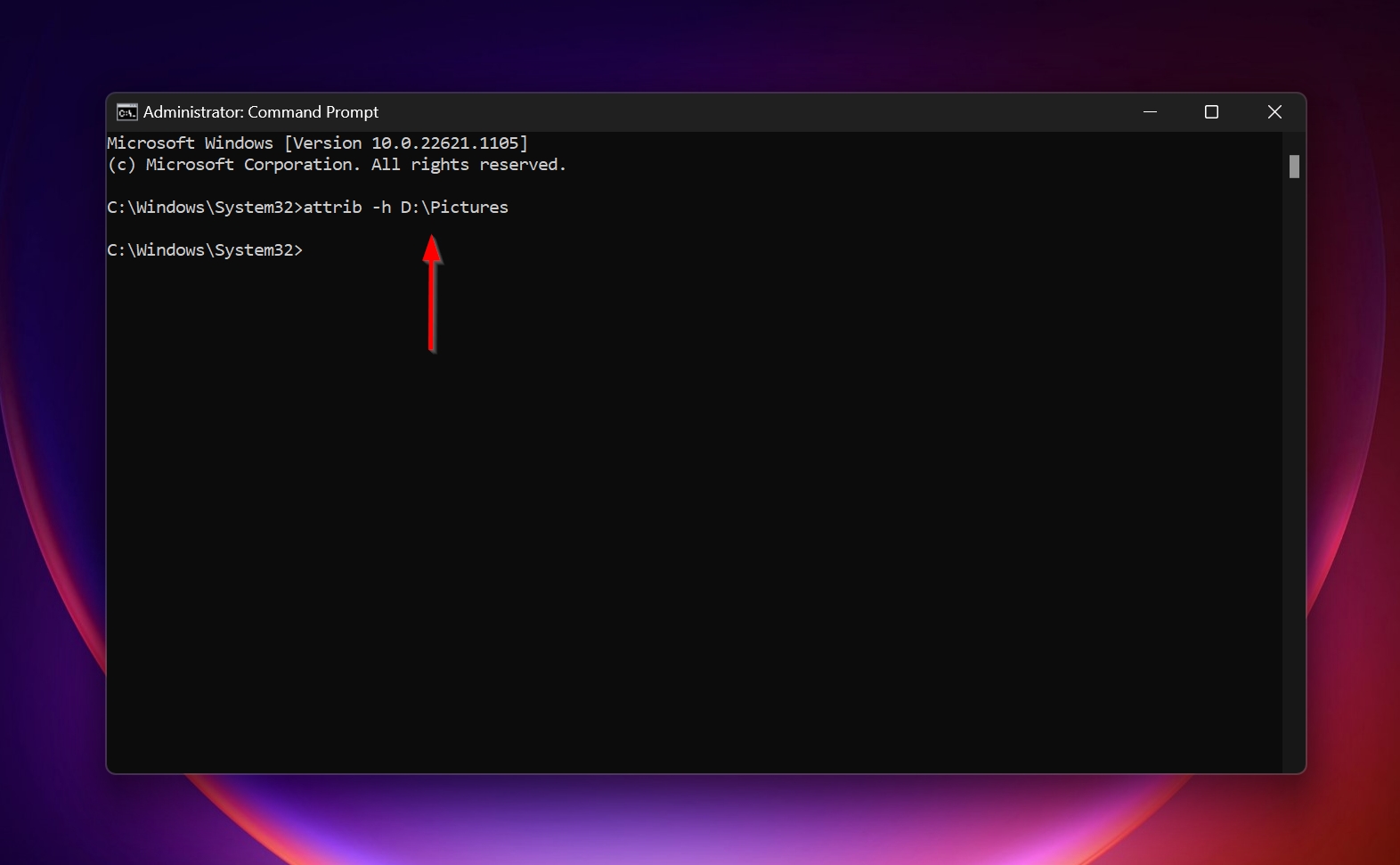 The attrib command in Windows Command Prompt.