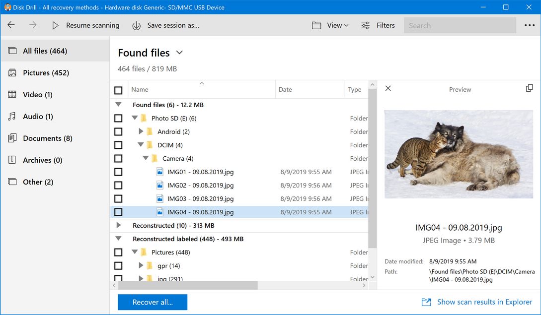 Preview recoverable data
