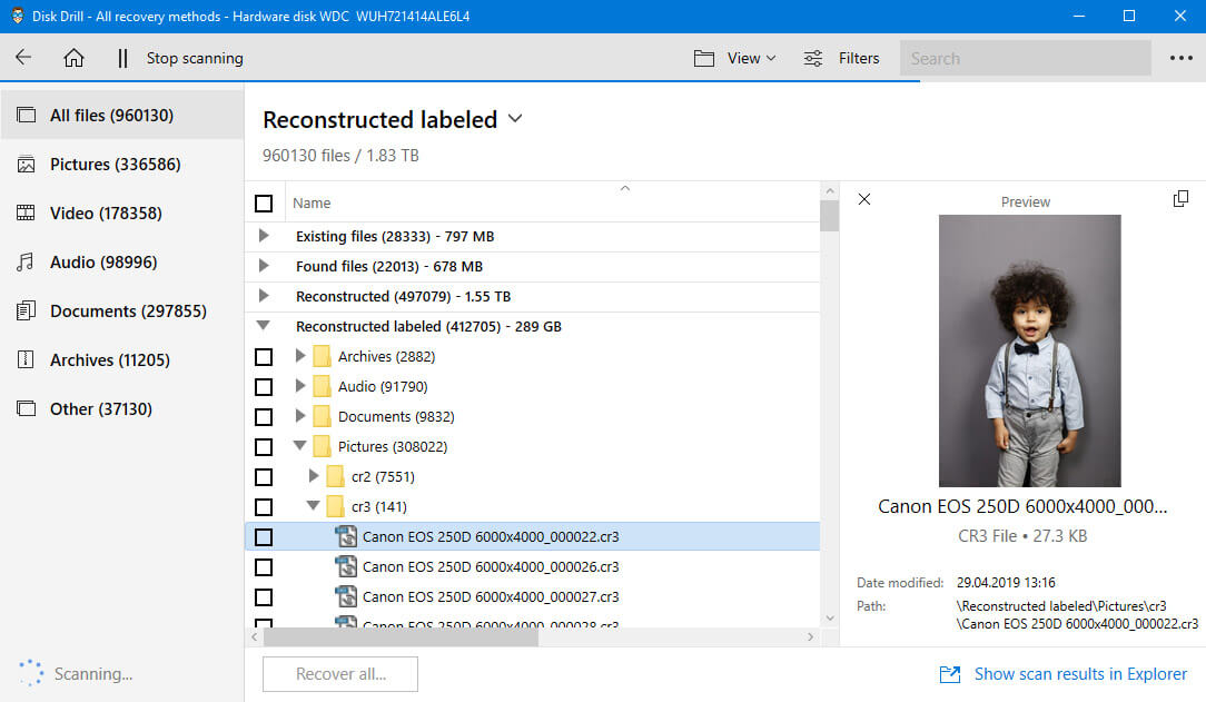 Using Disk Drill to recover deleted files