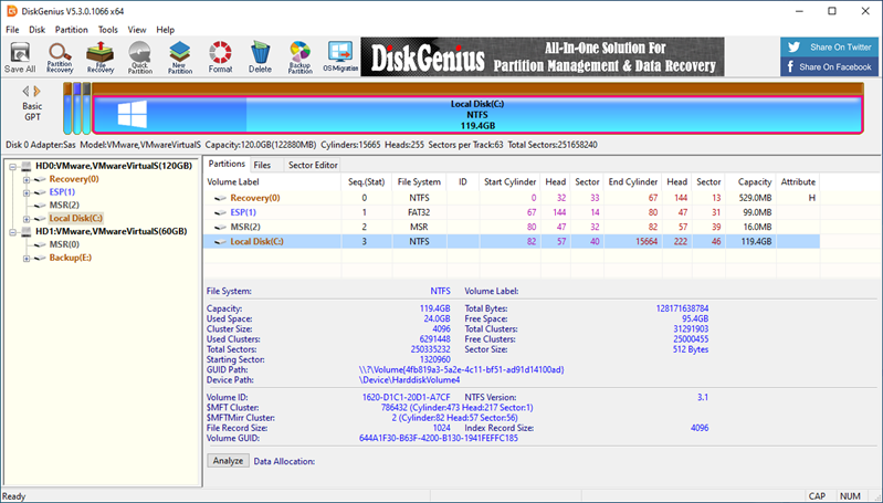 DiskGenius main window