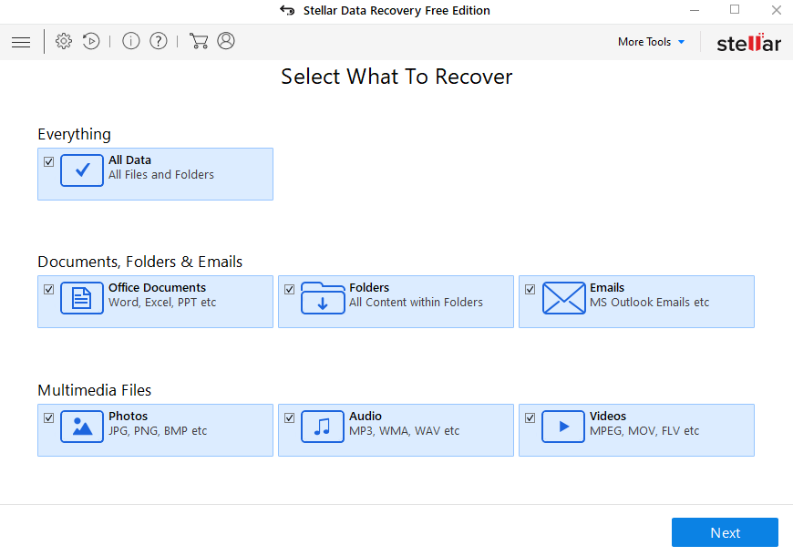 Stellar Phoenix Partition Recovery file type select