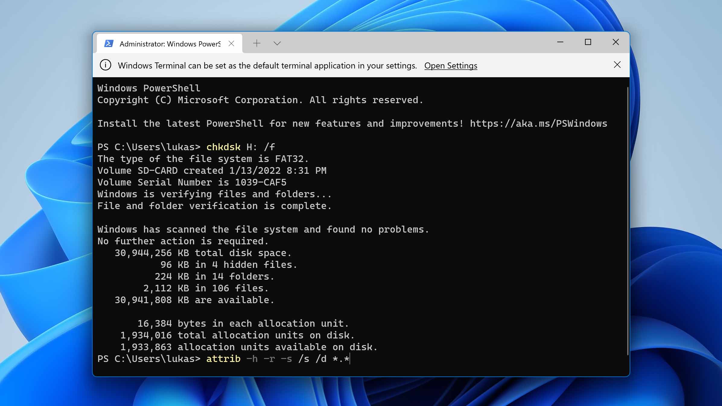 check your sd card with command prompt 