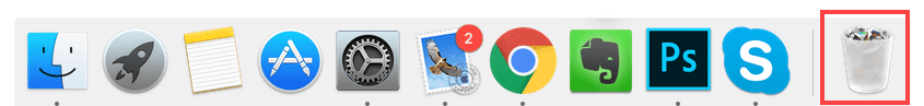 Mac dock with the Trash icon highlighted