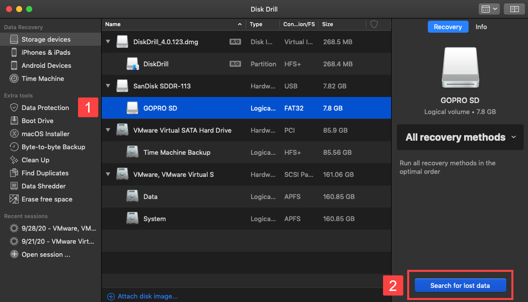 Disk Drill SD card select