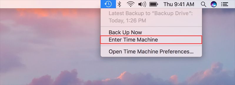 Enter Time Machine selected
