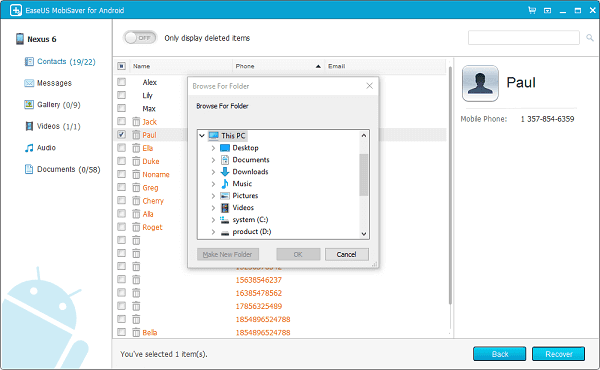 EaseUS MobiSaver for Android destination