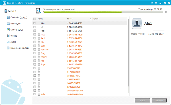 EaseUS MobiSaver for Android scan phone