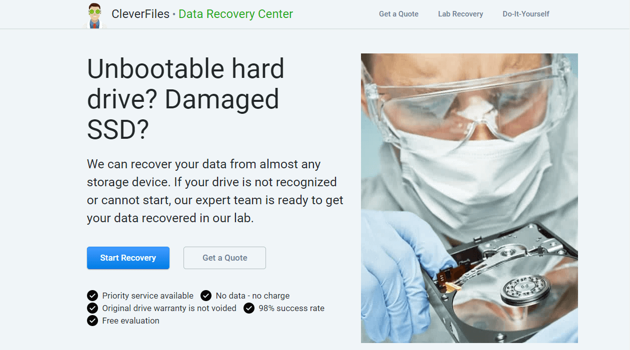 Homepage of ACE Data Recovery (CleverFiles Data Recovery Center)