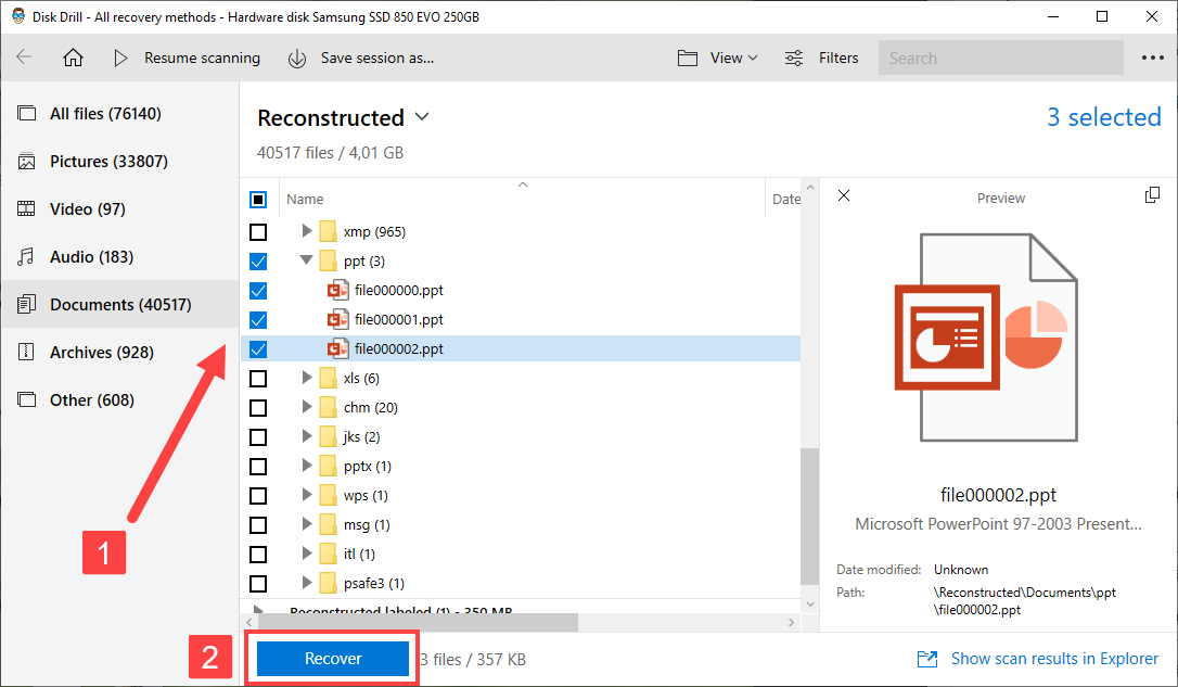 recover file presentation