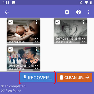 diskdigger recover button selected
