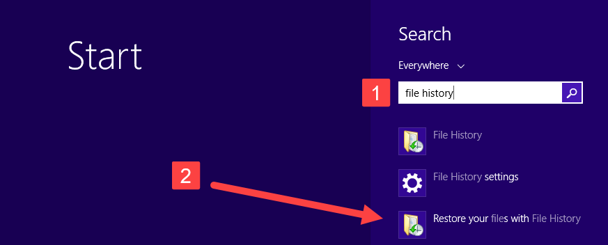 file history windows 8 start menu