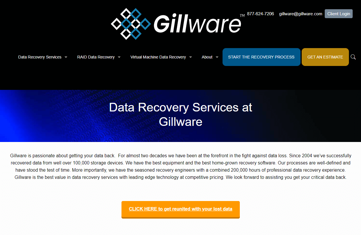 Homepage of Gillware
