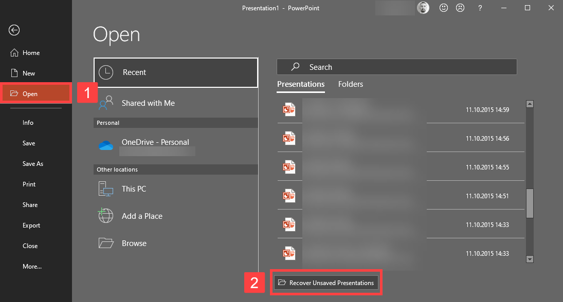 powerpoint recover unsaved presentations