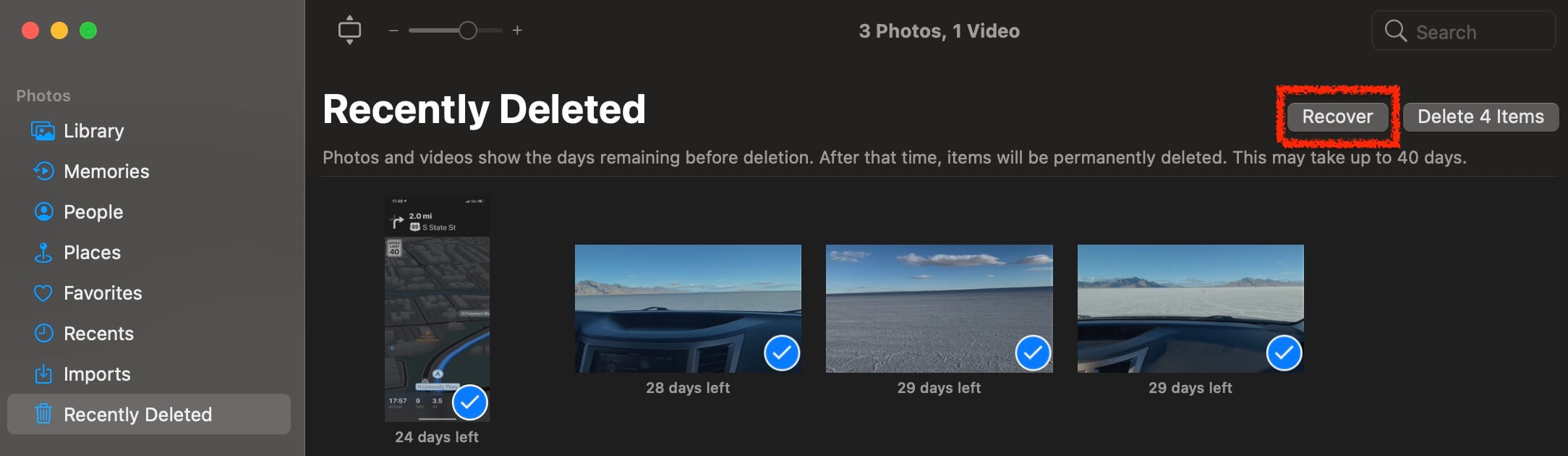 recovering recently deleted photos