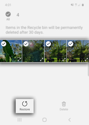 samsung gallery restore recycle bin