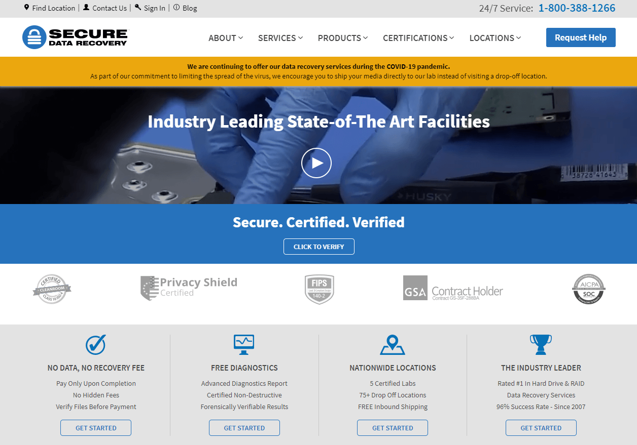 Homepage of Secure Data Recovery