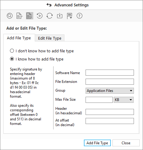 stellar data recovery add file type