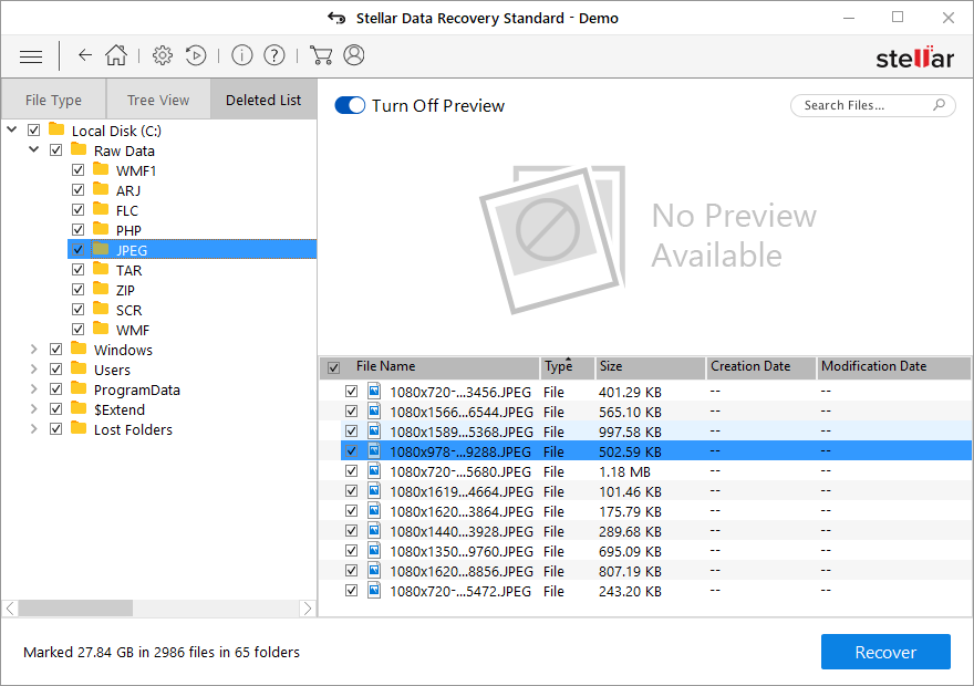 Stellar Data Recovery software restores your lost data