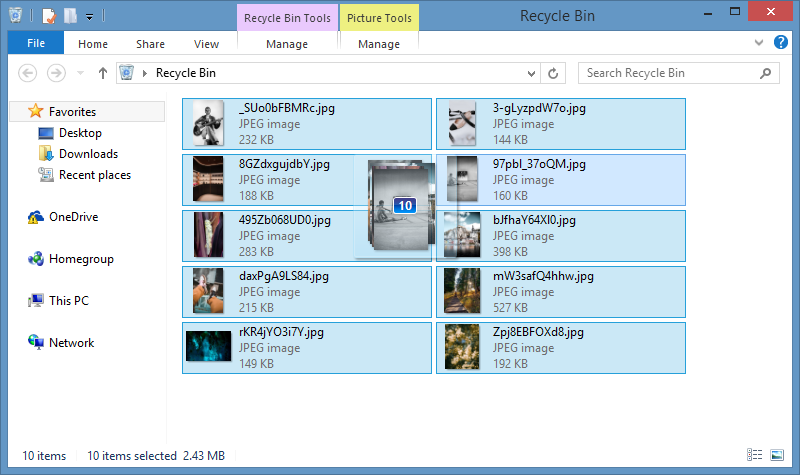 windows 8 recycle bin drag