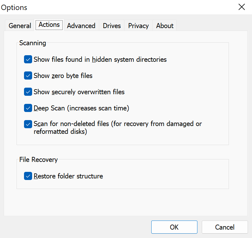 scanning options recuva