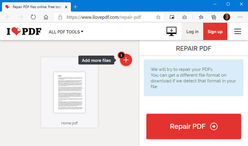 restore corrupted pdf file in ilovepdf.com