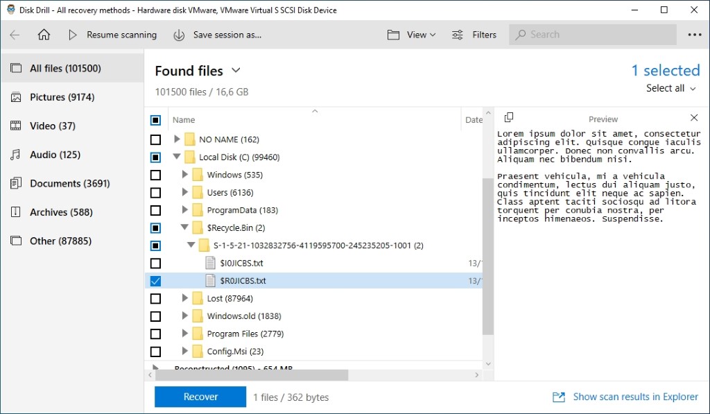 Click on Disk Drill's blue recover button to begin the file recovery process