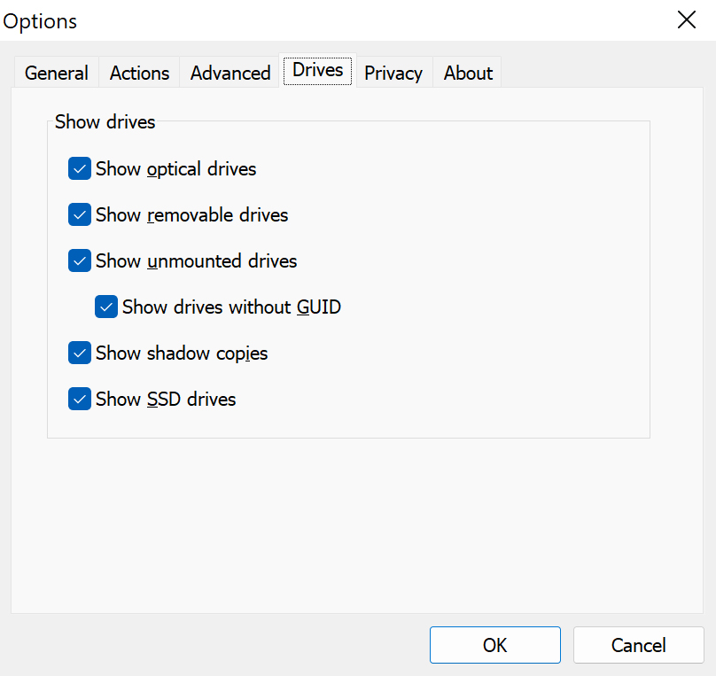 options window recuva