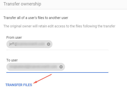 transfer deleted data to another account google admin