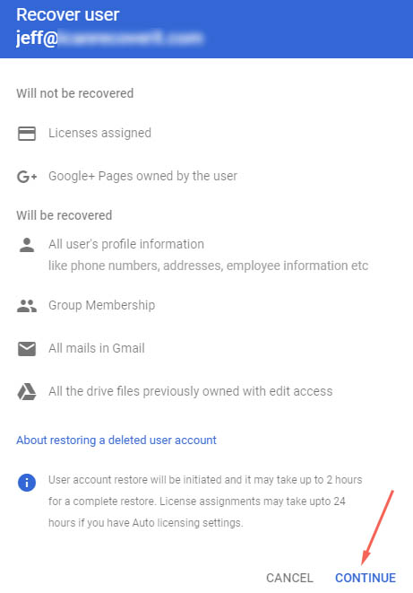 restore user google admin