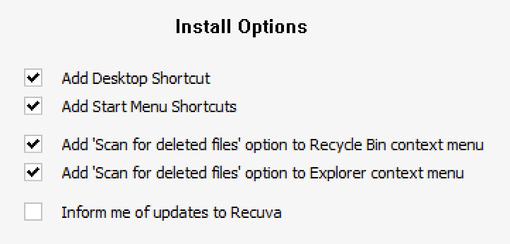 advanced setup options in recuva