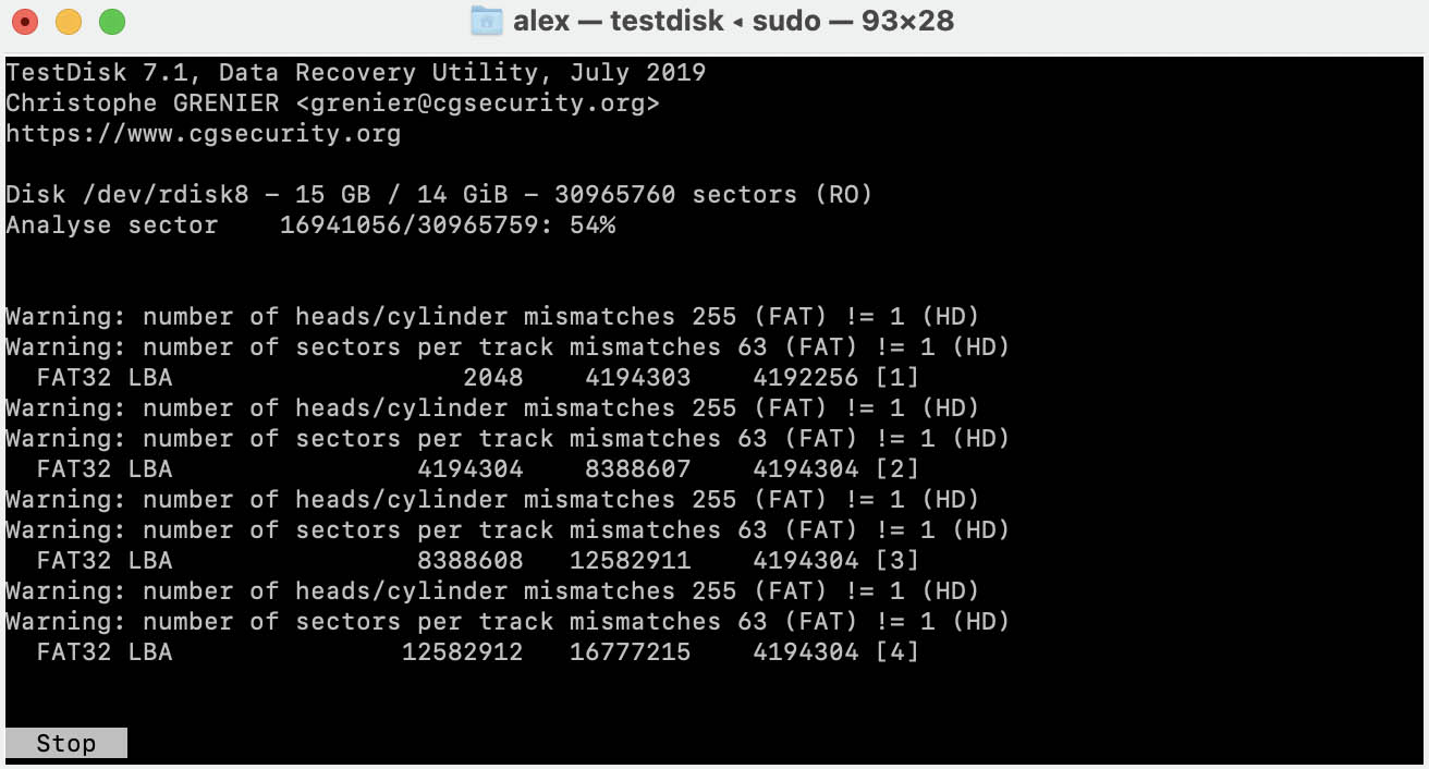 Launch testdisk from terminal in macos big sur