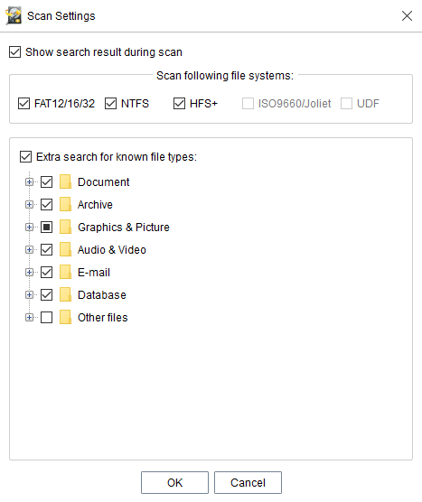 MiniTool Scan Settings