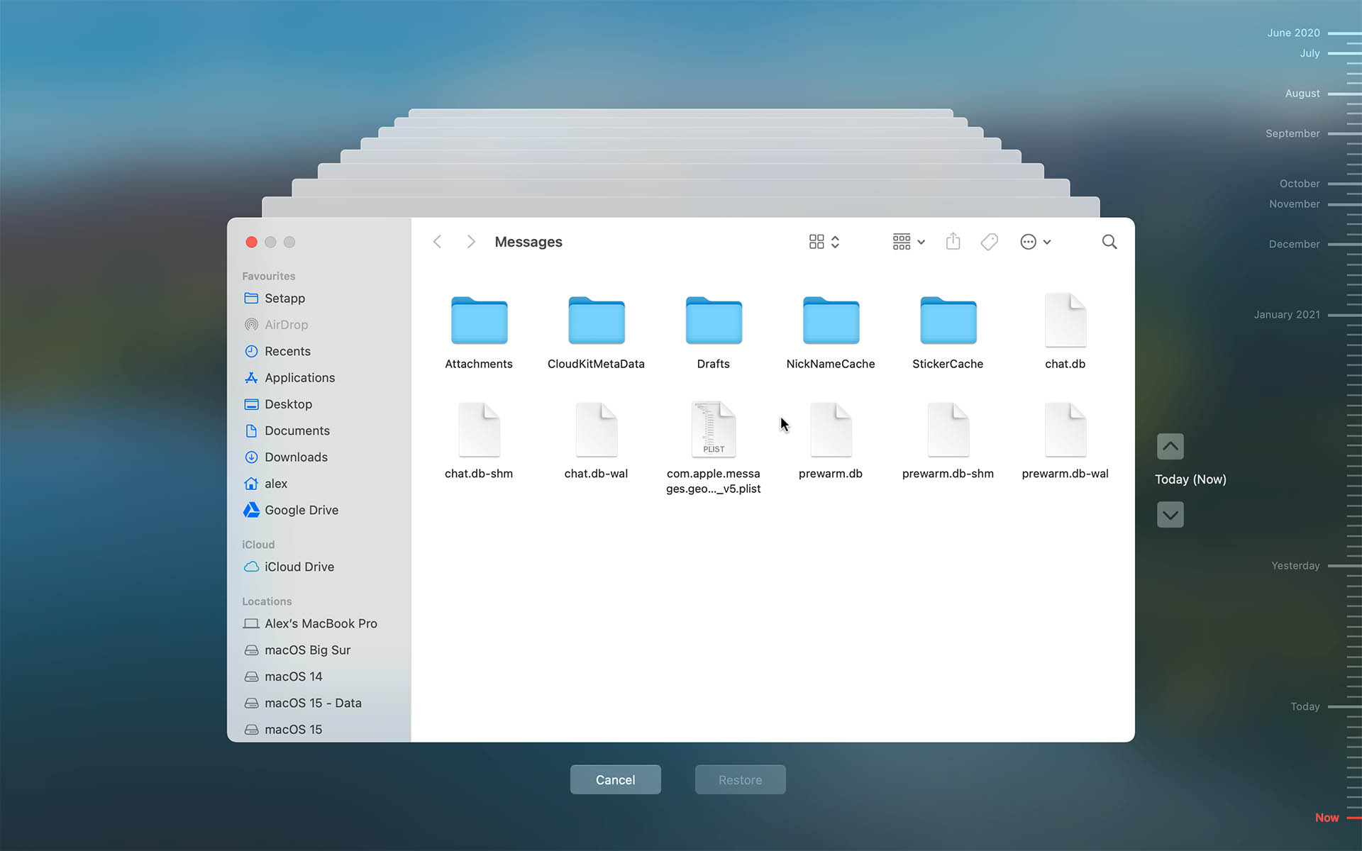 restore imessages via time machine