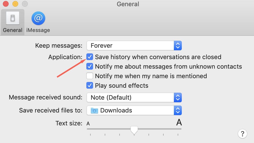 save history option imessages mac os