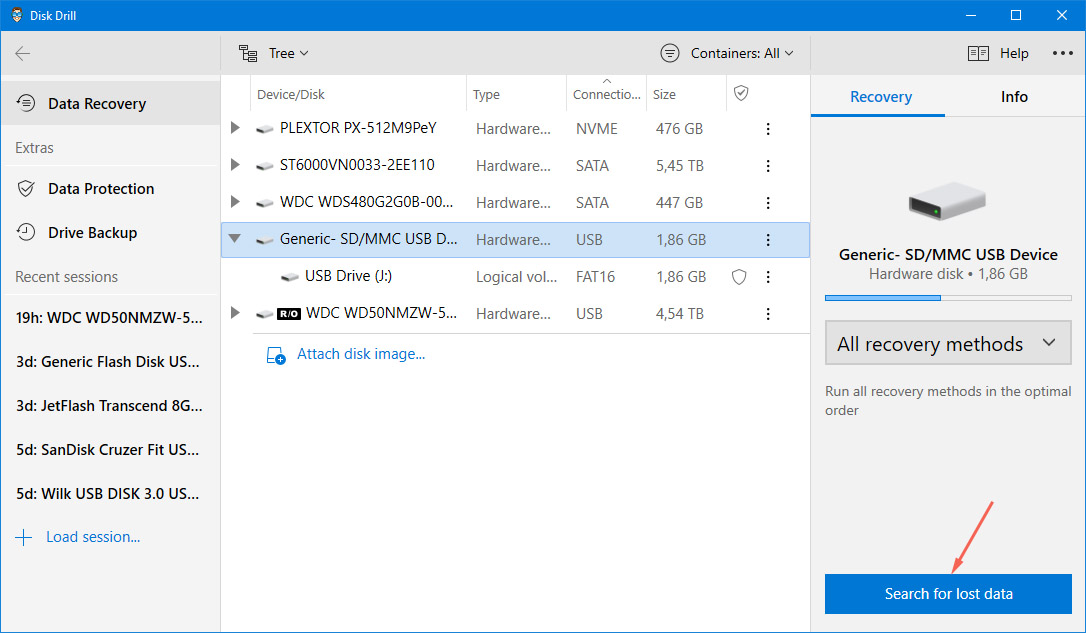 start scan for deleted music with disk drill