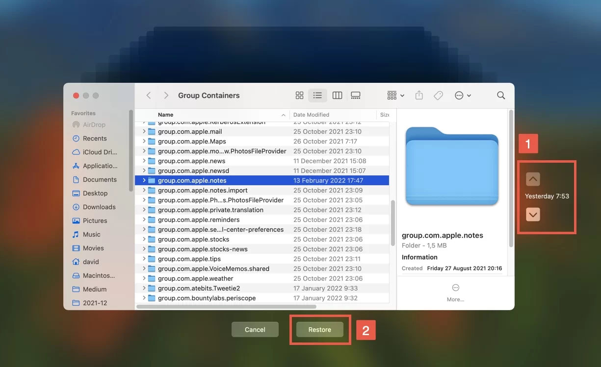 time machine notes restore
