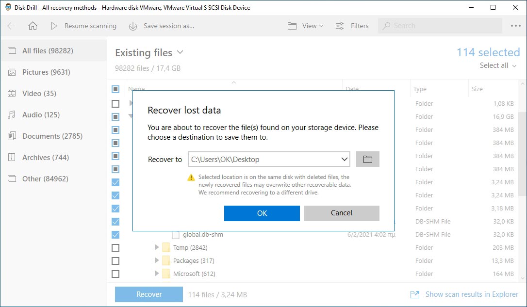 Choose a destination where Disk Drill will recover your files.