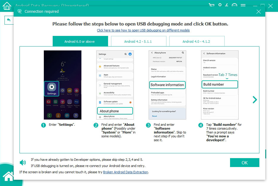 Follow the on-screen instructions to enable USB Debugging on your smartphone