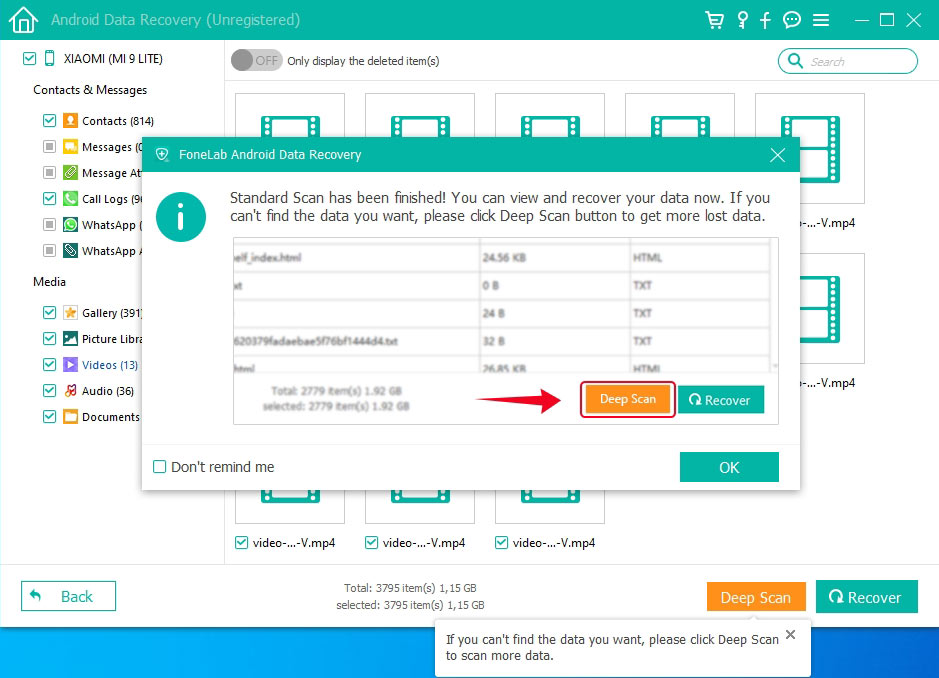 Choose the files you want to recover. If the program didn't locate the ones you wanted, retry with a Deep Scan.