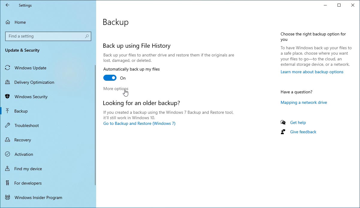 File History works automatically - as long as you enable the "Automatically back up my files" option.