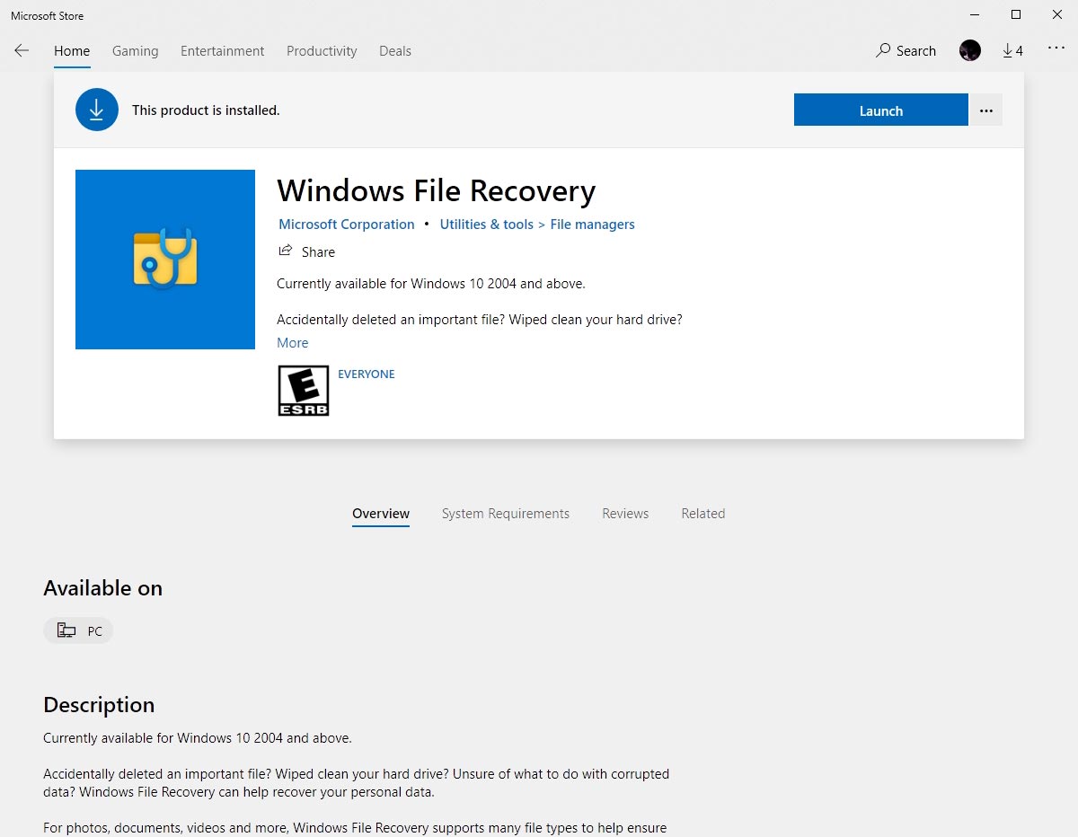 windows file recovery in microsoft store
