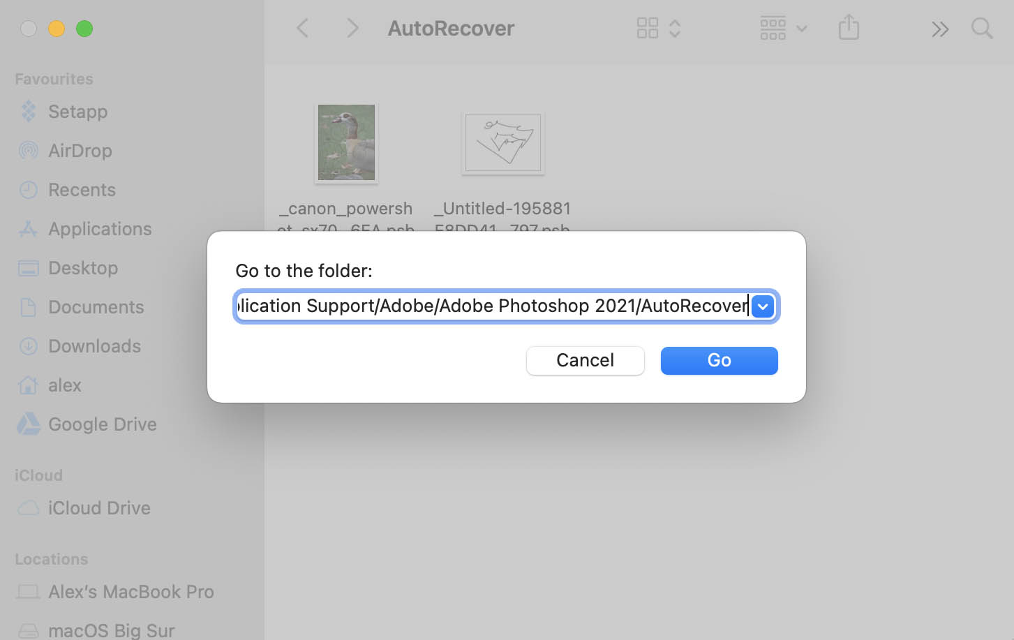 photoshop autorecover folder location in macos