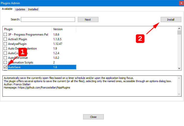 choose autosave plugin from list and click install