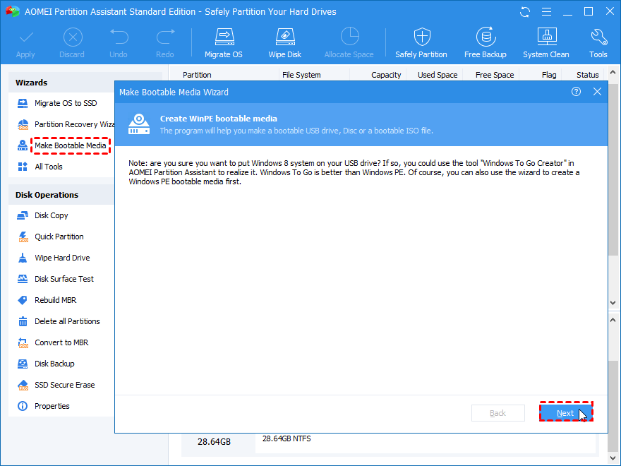 screenshot of AOMEI Partition Assistant Standard